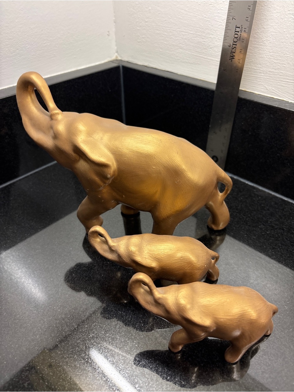 Gold Ceramic Elephant Family Figurine Set